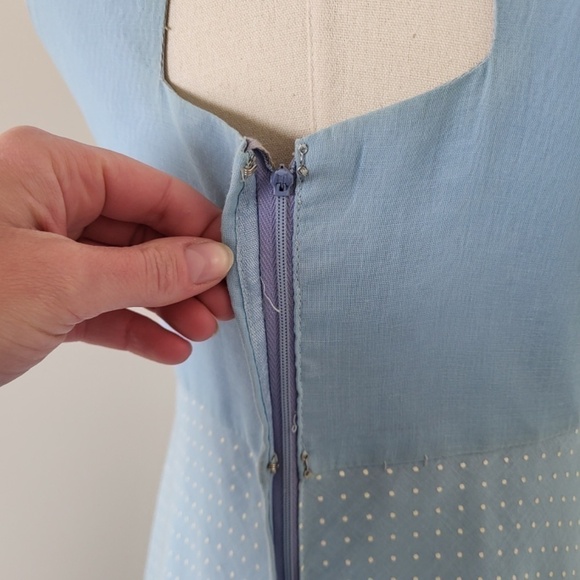 70's Baby Blue Maxi Dress Bolero Cardigan Halter High Neck Ruffles Floor Length - Picture 3 of 16